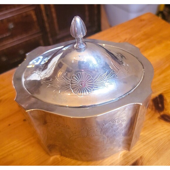 Vintage Silver Plate Trinket Jewelry Box w Lid Red Velvet Inside Engraved Design - Picture 15 of 16